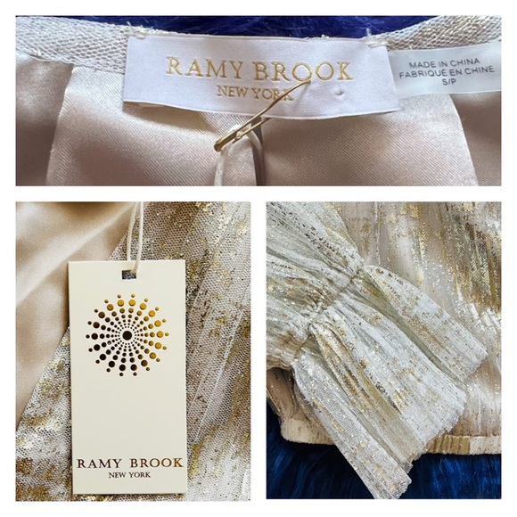 New! RAMY BROOK Metallic Tulle Balloon Sleeve Peasant Blouse - Picture 9 of 9